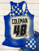 Personalized Racing Blue Dirt Track Car Number Tank Top Bleached Shirts for Women, Gifts for her Race Top