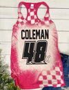 Personalized Racing Acid Wash Tank Pink Dirt Track Car Number Tank Top Bleached Shirts for Women, Gifts for her Race Top