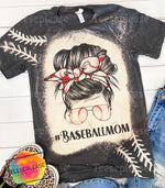 Baseball Mom Bleached Sleeve Accents Leopard Tshirt