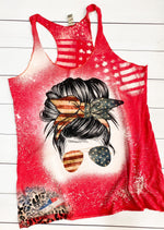 American 4th of July Bleached Tank Top, USA Patriotic Red Racerback Tank
