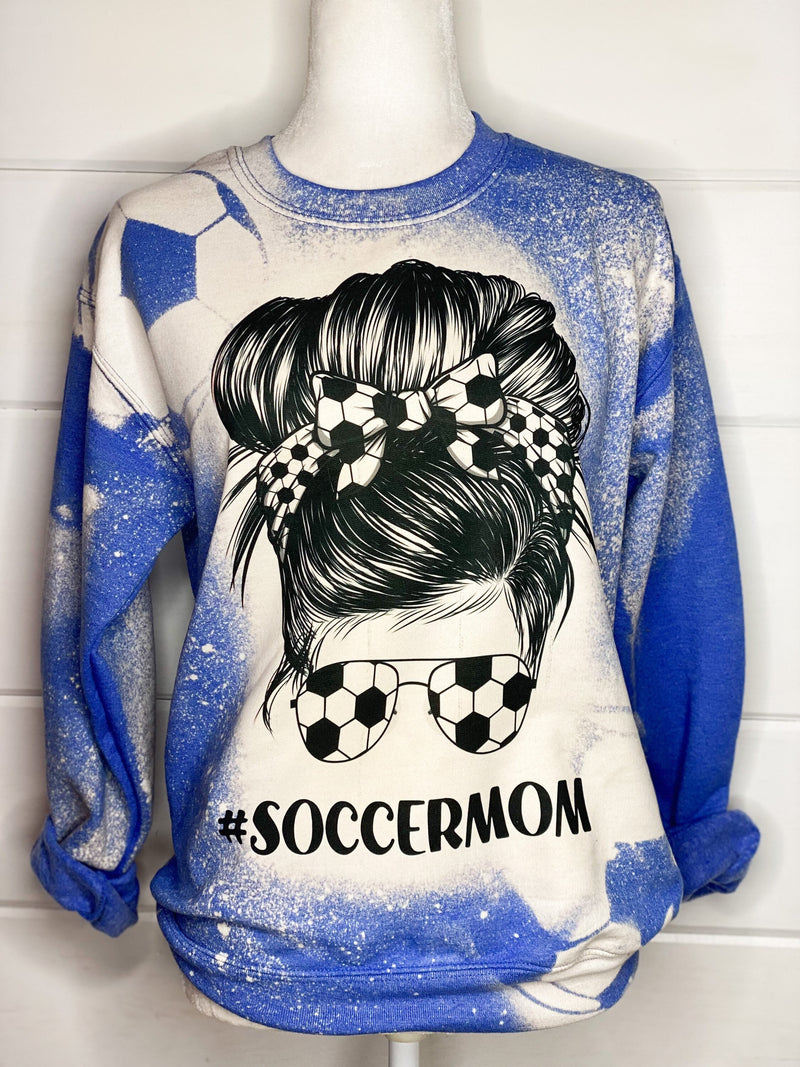 Blue Soccer Mom Bleached Sweatshirt Acid Wash Crewneck or Hoodie for Women Ballgame Outfit