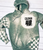 Green Race Hoodie Personalized Pocket Racing Bleached Hoodie Dirt Track Motocross Dirt Bike Car Truck Checkered Flag Race Sports Outfit