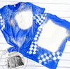 Blank Pocket Design Bleached blank checkered sleeve race unisex T-shirt