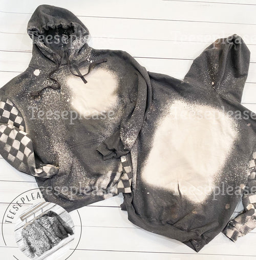 Bleached blank pocket design/back race hooded sweatshirt checkered sleeve unisex hoodie