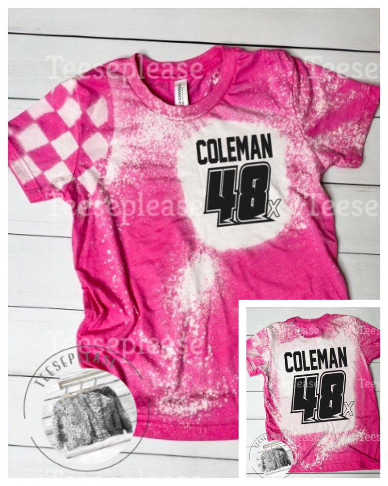 Kids race tee, pink pocket design bleached personalized racing number, dirt track design, name and number, race car, motocross youth Tshirt