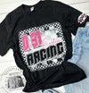 Race Tshirt Front and Sleeve Personalized Design Black Unisex Tshirt Dirt Track Motocross Dirt bike Race Tee Checkered Flag DTG Hot Pink