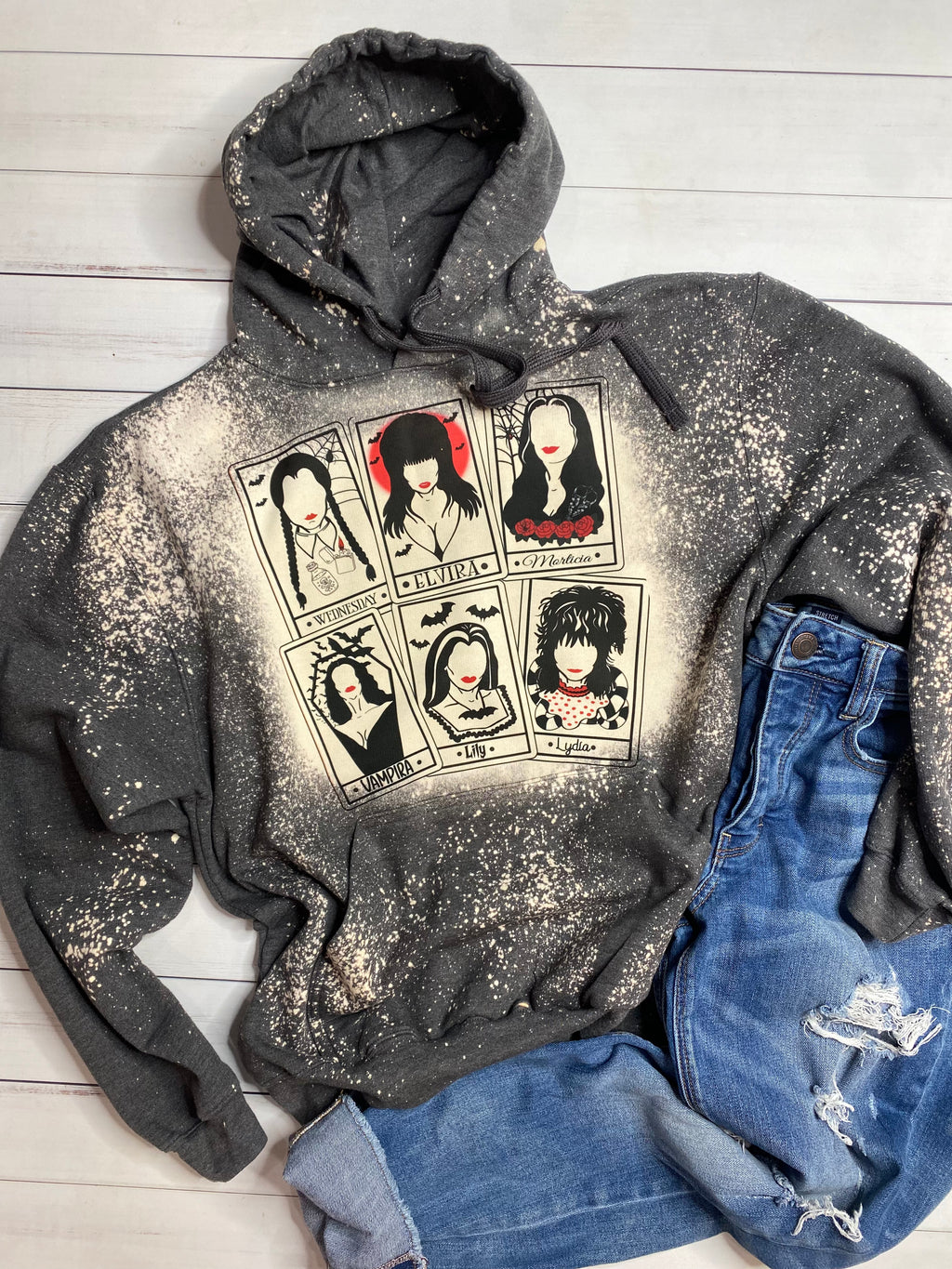 Horror Ladies Classic Halloween Bleached Hoodie sweatshirt