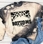 Bottoms Up Wranglin Mama Cowhide Bleached Blue Sweatshirt Rodeo Western Fall Style
