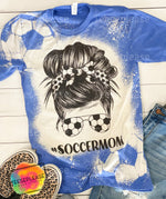 Soccer Mom Messy Bun Mama Bleached Unisex Tshirt Acid Wash Stencil Sleeve Tee