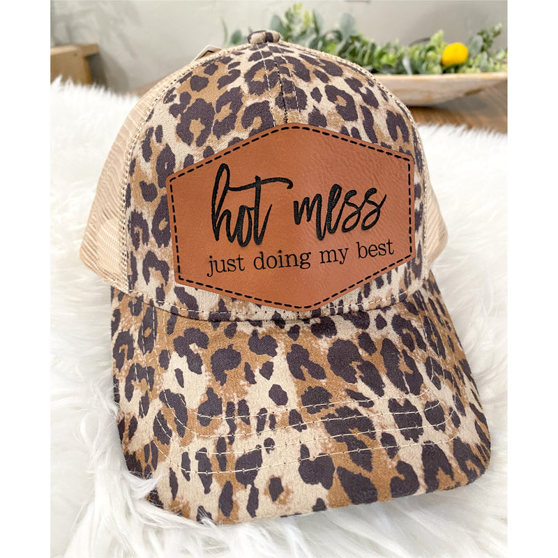CC criss cross high ponytail mesh back women’s leopard cap
