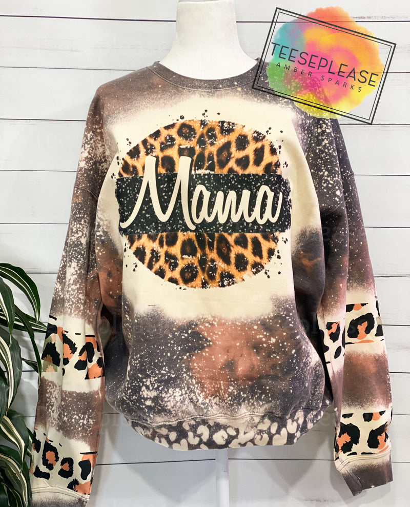 Leopard Mama Bleached Sweatshirt, Sweaters for women, acid washed leopard accents
