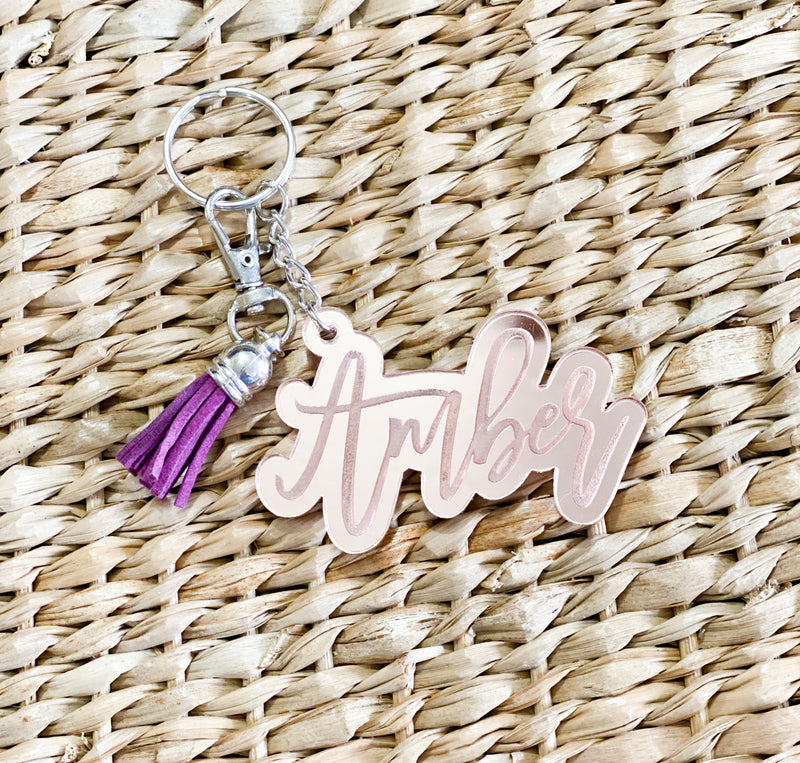 Personalized rose gold mirrored keychain
