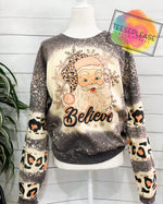 Leopard Santa Christmas Bleached Sweatshirt, Sweaters for women, acid washed leopard accents