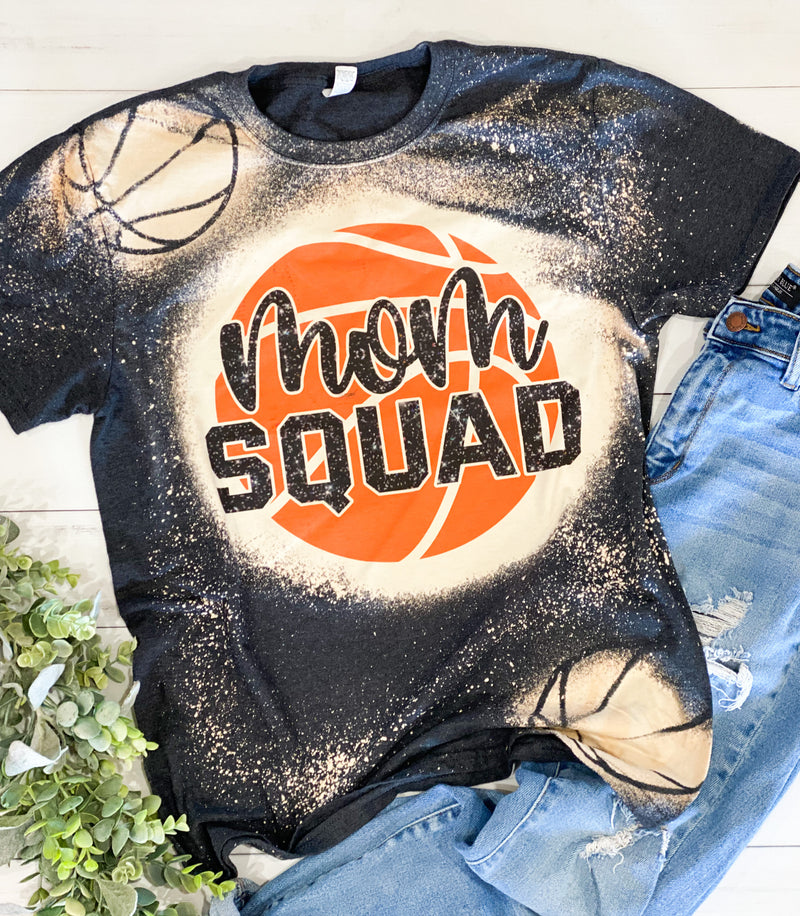 Basketball Mom Squad Bleached Unisex Tshirt Acid Wash Stencil Sleeve Tee
