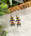 Pride rainbow female stick person earrings