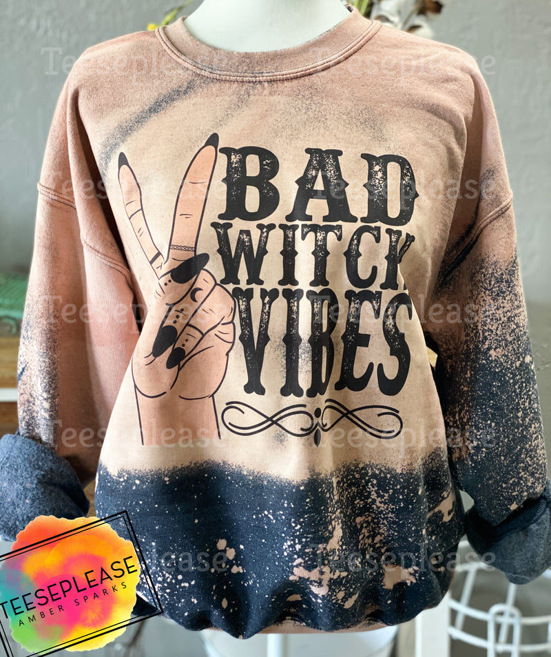 Bad Witch Vibes Halloween Fall Bleached Sweater